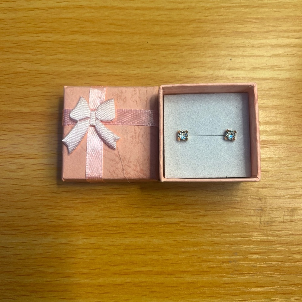 Elegant Golden Stainless Steal Cubic Zirconia Stud Earrings